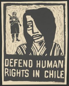 This 1975 poster designed by Rachael Romero and Wilfred Owen Brigade calls to "defend human rights in Chile." Library of Congress